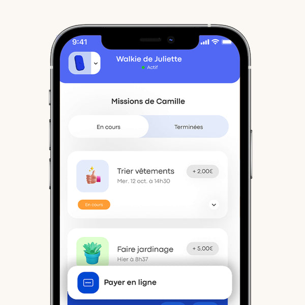 fonctionnalité "missions" de l'application money walkie