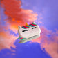 walkie licorne sur un arrière plan représentant un ciel multicolore