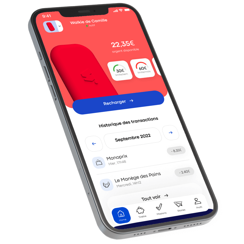 application Money Walkie personnalisée avec le walkie rouge flash