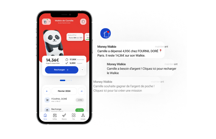 écran d'accueil de l'application Money Walkie