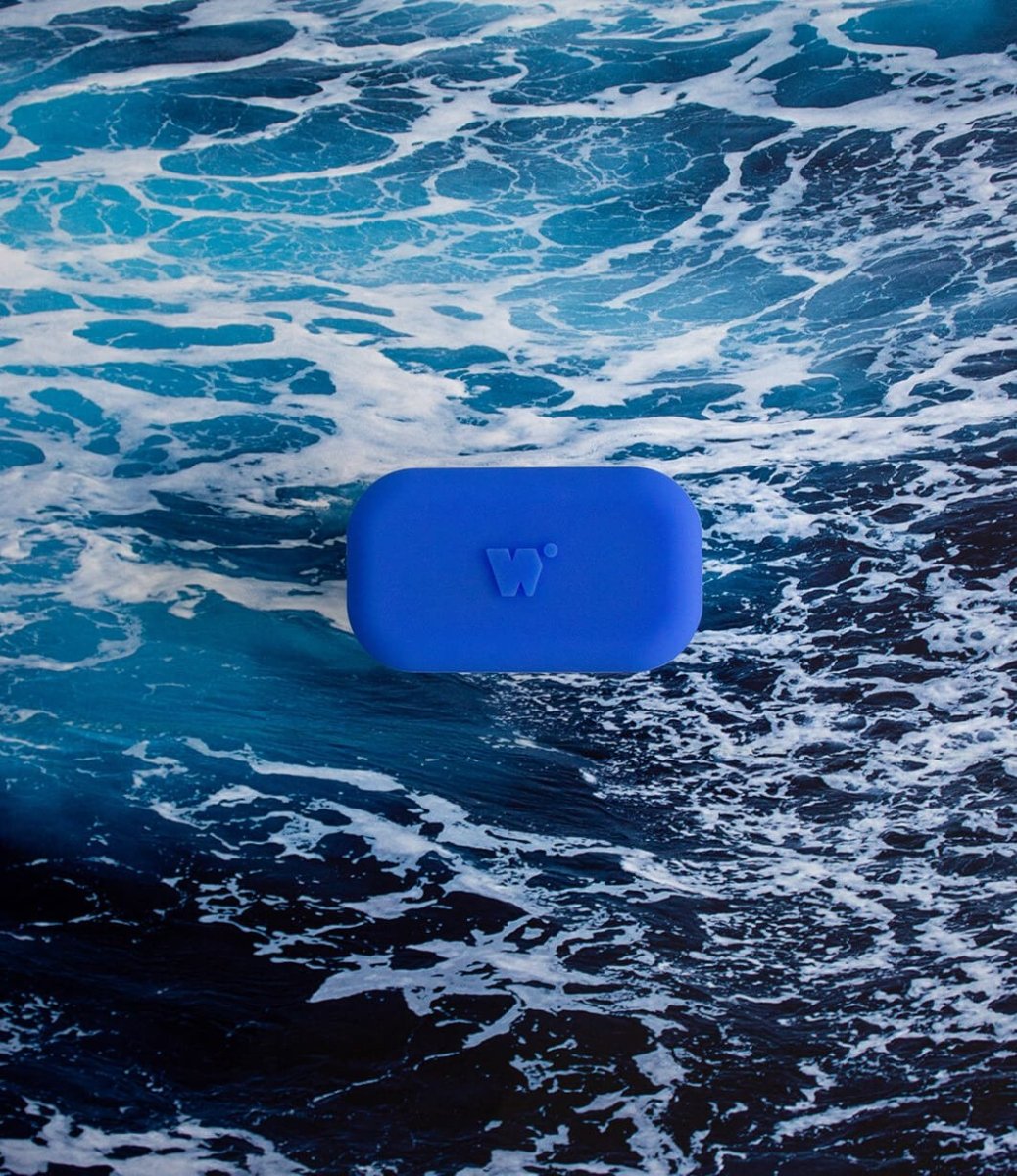 walkie bleu électrique sur un arrière plan représentant la mer