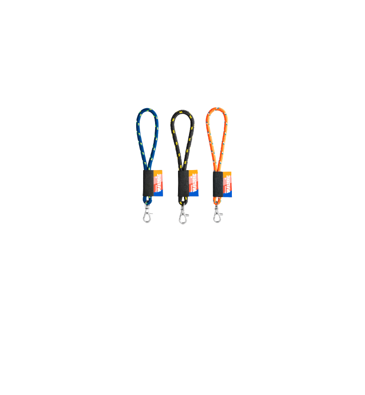 porte-clés orange fluo, noir et bleu foncé
