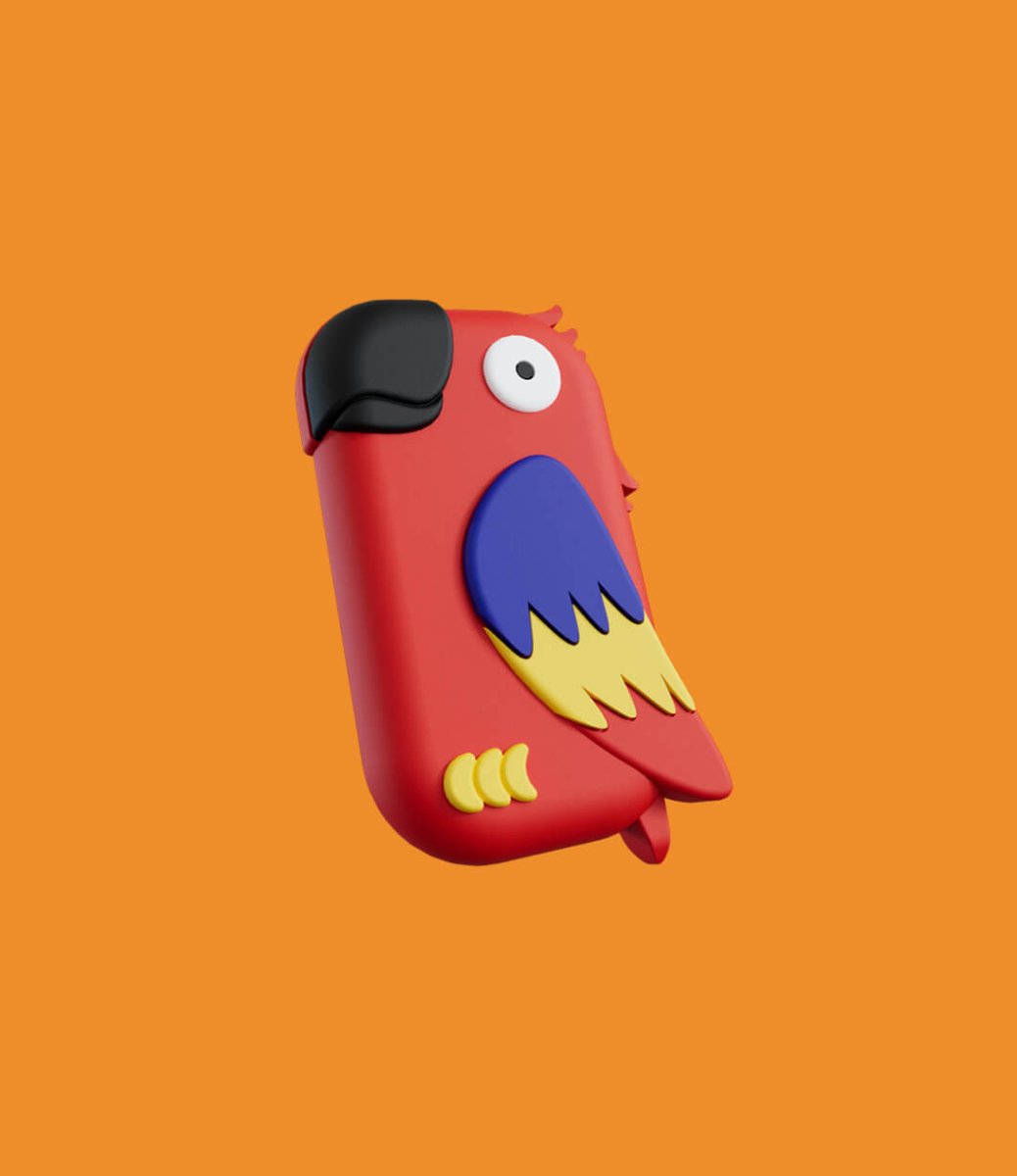 walkie perroquet rouge sur un arrière plan orange